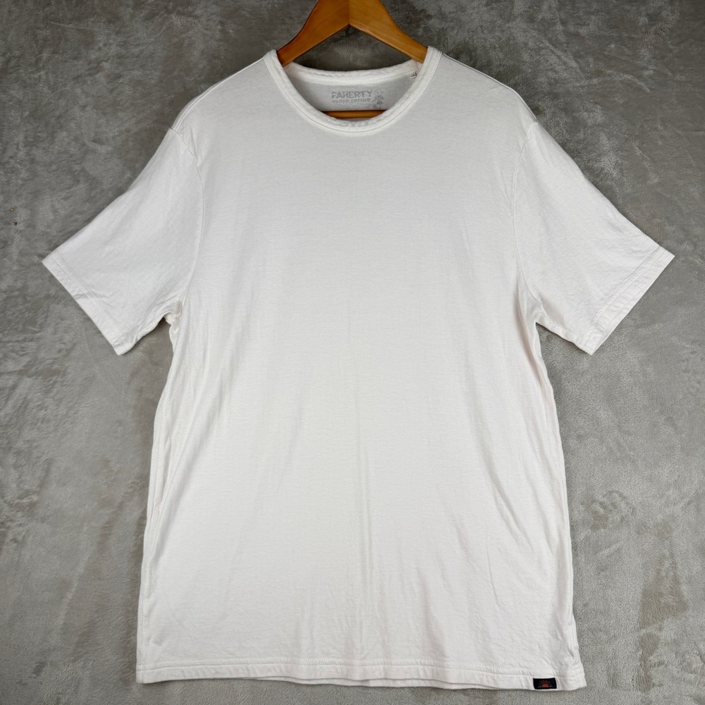 Faherty Cloud Cotton Tee Mens light pink White Short Sleeve Crewneck T-Shirt L